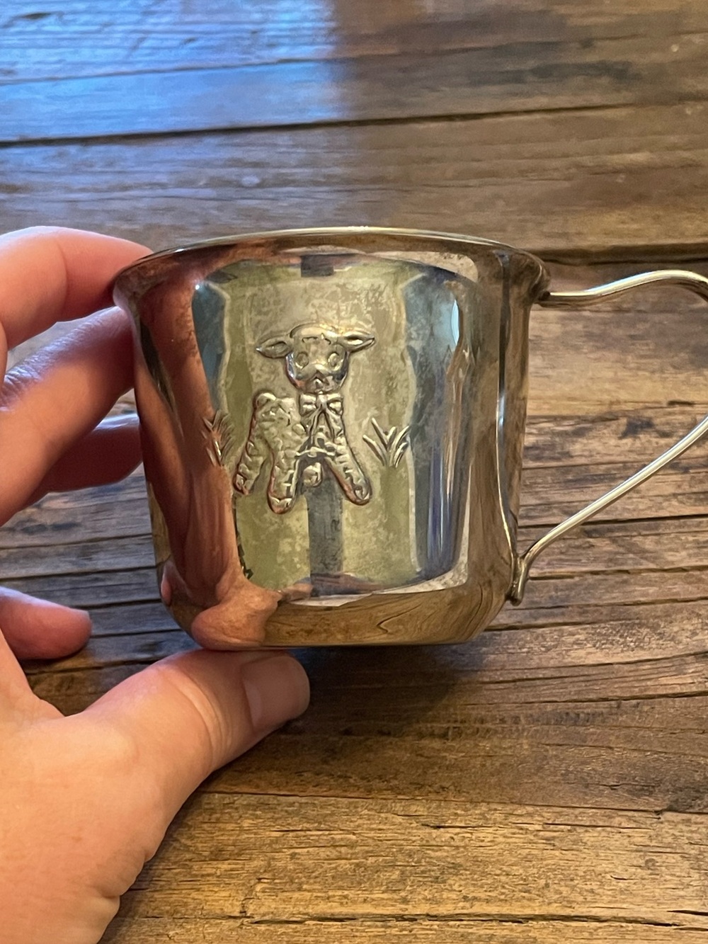 Vintage Princess House Silverplate Baby Cup with Embossed Lamb